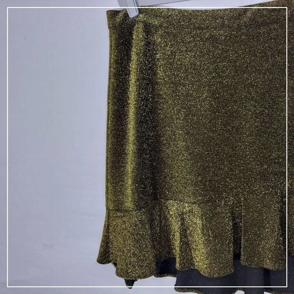 Michael Kors Skirt Women L‎ Gold Metallic Luxe Cocktail Holiday Glam Statement